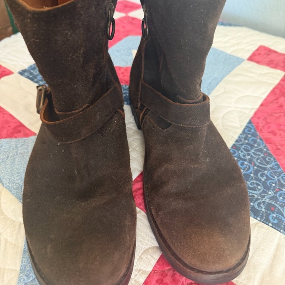 FIORENTINI + BAKER Two Buckle Brown Suede Moto Biker Boots Vibram Air 11 44 $699